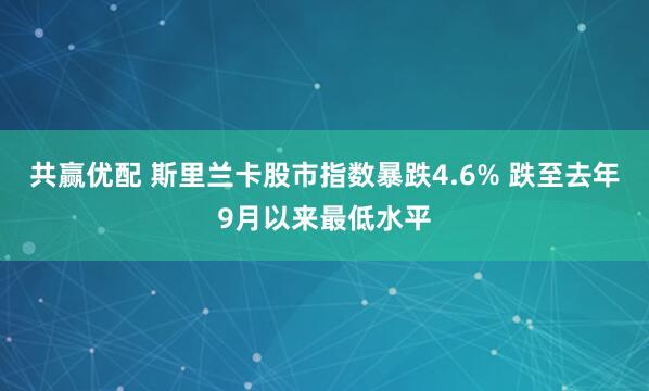 共赢优配 斯里兰卡股市指数暴跌4.6% 跌至去年9月以来最低水平