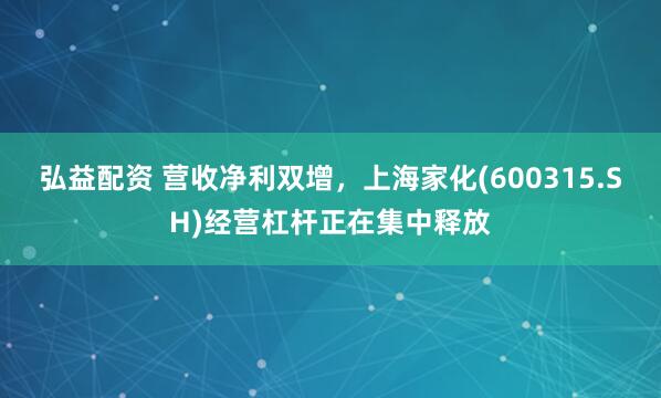 弘益配资 营收净利双增，上海家化(600315.SH)经营杠杆正在集中释放